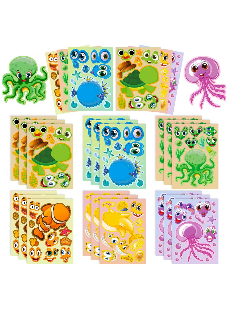 24 ورقة ملصقات محيط للأطفال، اصنع بنفسك حيوانات بحرية متنوعة، اصنع وجهًا، ملصقات لأنشطة الأطفال، لوازم، حرف يدوية - Image 1