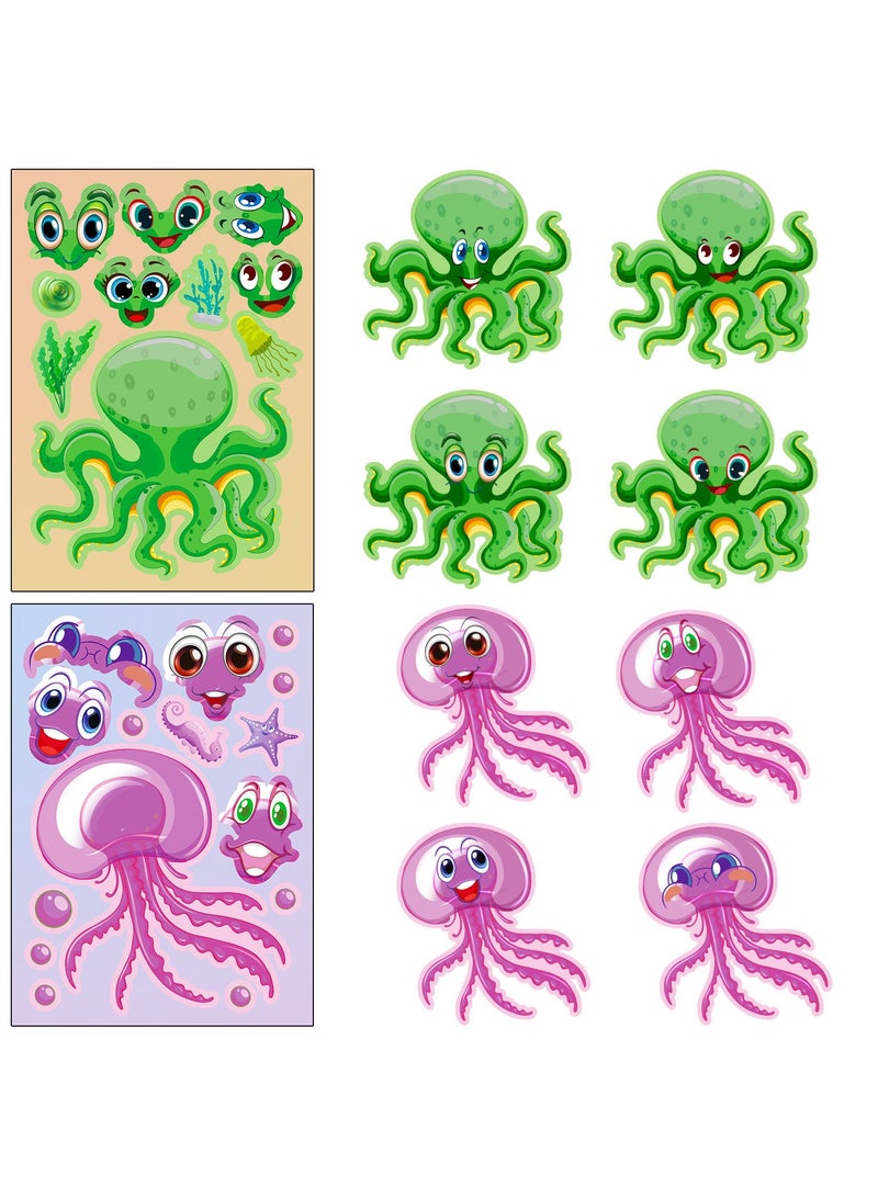 24 ورقة ملصقات محيط للأطفال، اصنع بنفسك حيوانات بحرية متنوعة، اصنع وجهًا، ملصقات لأنشطة الأطفال، لوازم، حرف يدوية - Image 5