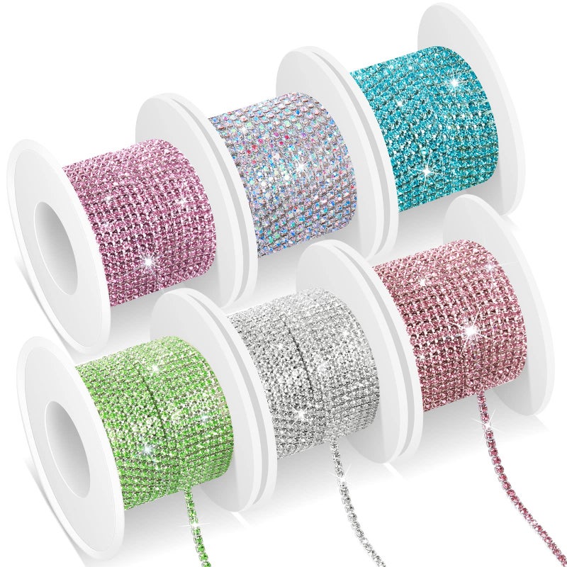 Berlune 6 Roll 33 Yards 2 mm Rhinestone Chain Trim Diamond Crystal Trim Claw Chain DIY Craft Sewing Decor Fresh Color