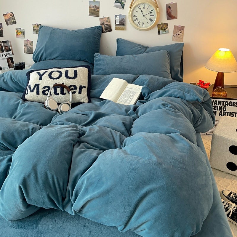 طقم ملا bedding فاخر من مخمل الحليب - ملاءة وملاءة مطابقة وغطاء لحاف | ناعم ودافئ ومضاد للحساسية