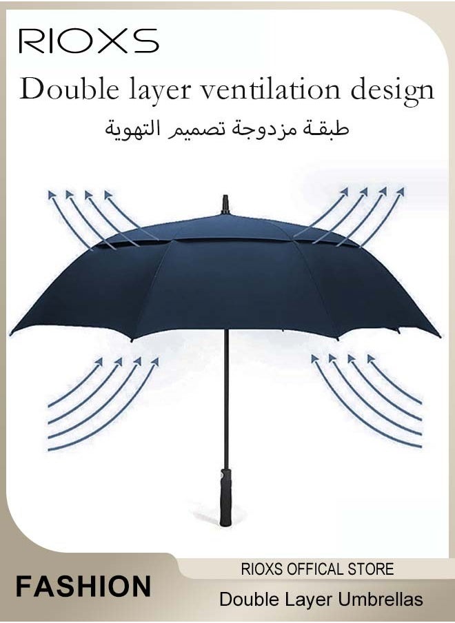RIOXS Extra Large Size Automatic Open Double Layer Golf Umbrellas Waterproof Windproof  Sun Rain Protection Umbrella with Comfortable Handle  - Image 2