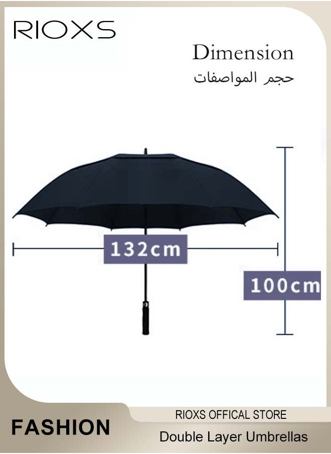 30" Extra Large Umbrella, Double Layer Umbrellas, Automatic Open Golf Umbrella, Waterproof Windproof Canopy Umbrellas, Oversize Vented Umbrellas For 2-3 Men Or Women, Family Outdoor Umbrella, UV Umbrella Comfortable Handle-Navy Blue Umbrellas