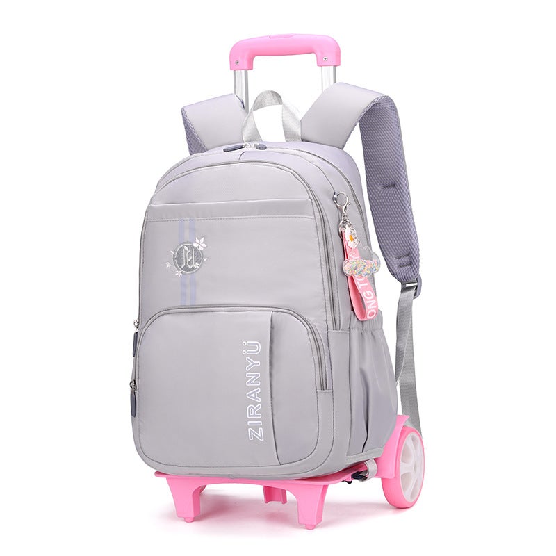 Natural Fish Korean Version Of The New Beginner Senior High School Trolley Schoolbag Primary School Students Dual-Use Backpack Six-Wheel Climbing Ladder - Image 1
