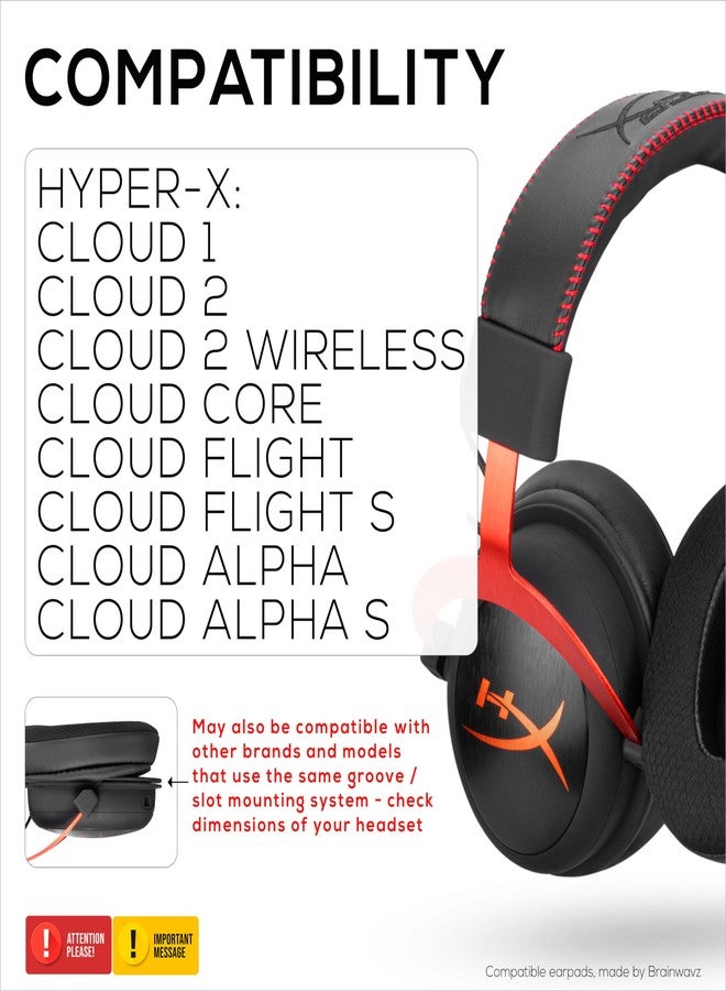 Brainwavz Hybrid Earpads for HyperX Cloud 1, 2/2 Wireless, Core, Flight/Flight S, Alpha/Alpha S Headsets & More, Soft Breathable Fabric, Cooling Gel, Extra Comfort, Durable & Long Lasting - Image 2