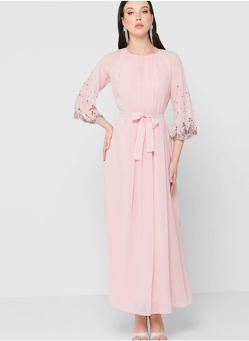 Embellished Sleeve Belted Dress - pzsku/ZCD10E9DE3914525B23B1Z/45/_/1694800413/f54fb125-f6cb-42cc-b411-2e28036b2857