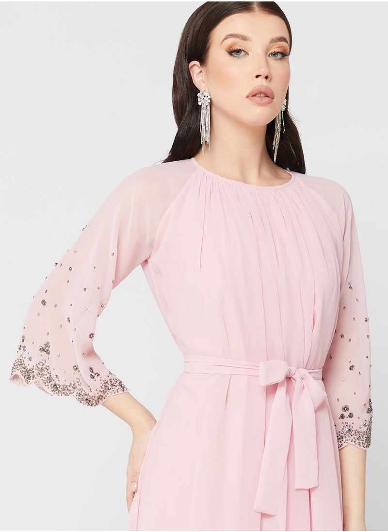 Embellished Sleeve Belted Dress - pzsku/ZCD10E9DE3914525B23B1Z/45/_/1694800414/6801f4ba-2bac-4014-bbd1-5125bcbbd787