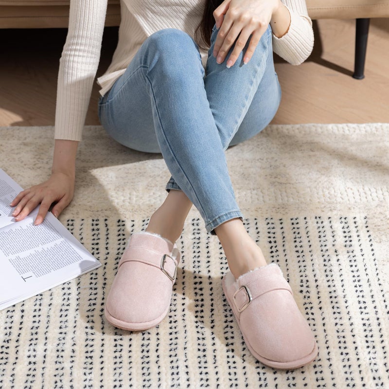 GOEWY House Slippers for Women Fuzzy Shoes with Memory Foam Slip On Slippers Comfy Trendy Gifts for Womens Mom Indoor and Outdoor Anti-Skid Size 9 10 Pink - Image 2