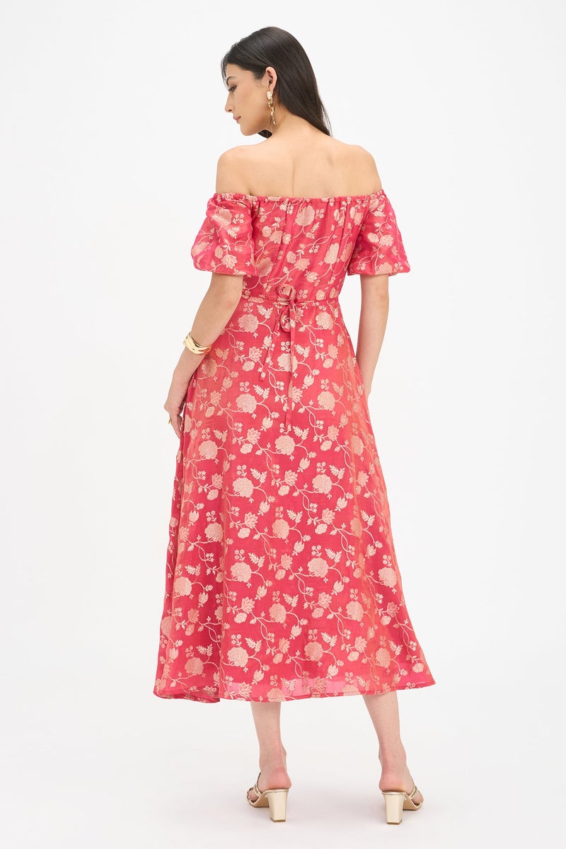 Virgio Ethnic Motifs Viscose Off Shoulder Maxi Dress for Women - Image 4