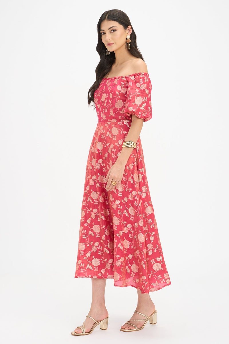 Virgio Ethnic Motifs Viscose Off Shoulder Maxi Dress for Women - Image 3