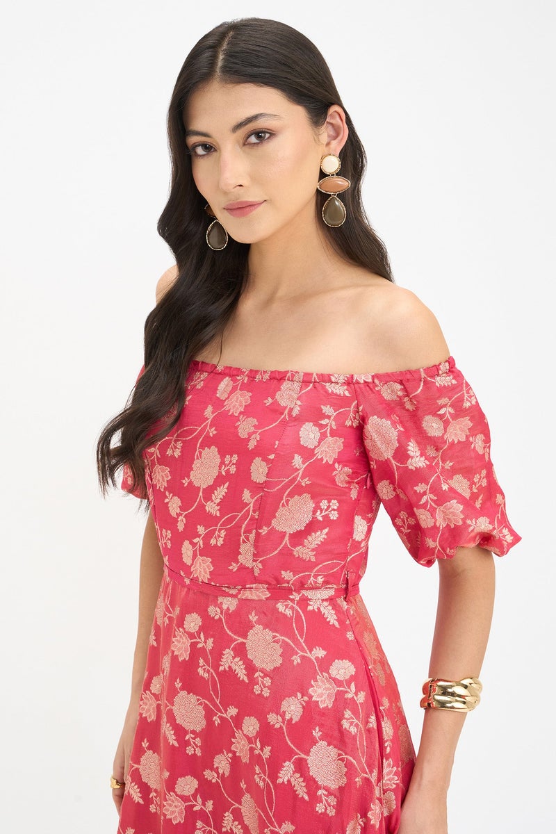 Virgio Ethnic Motifs Viscose Off Shoulder Maxi Dress for Women - Image 5