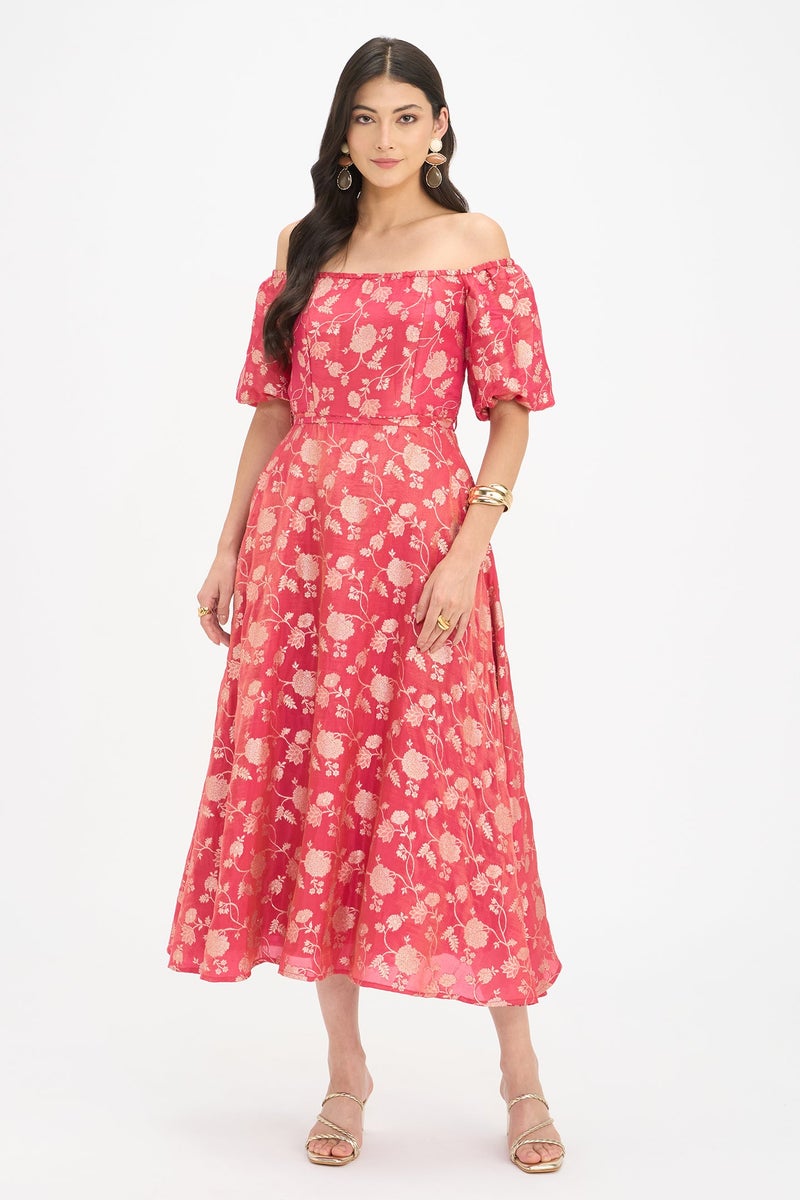 Virgio Ethnic Motifs Viscose Off Shoulder Maxi Dress for Women - Image 2