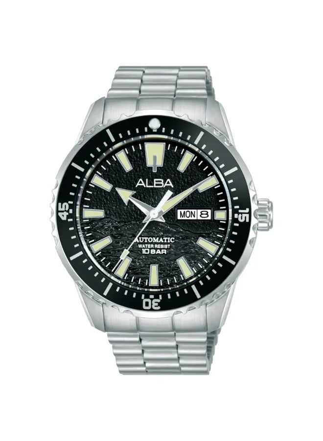 Alba Active Sports AL4743X1 Automatic Men's Watch | Black Dial | Stainless Steel Bracelet | Day-Date | 100M Water Resistant - Image 1