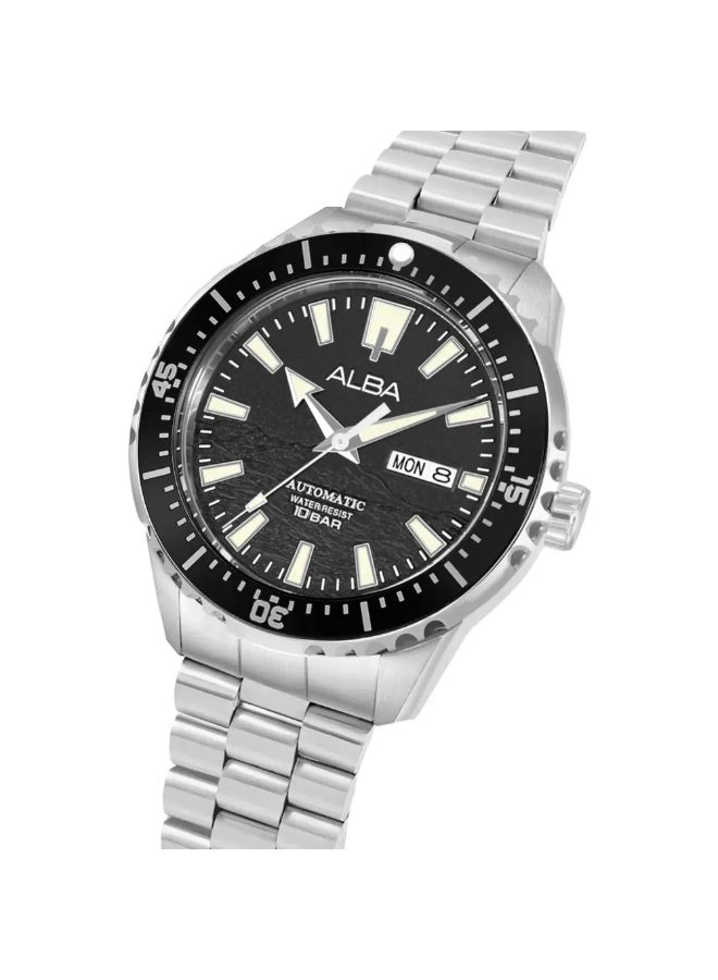 Alba Active Sports AL4743X1 Automatic Men's Watch | Black Dial | Stainless Steel Bracelet | Day-Date | 100M Water Resistant - Image 2