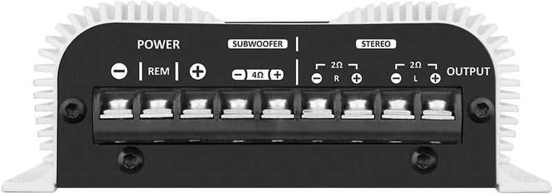 Taramp's TL 1500 مضخم صوتي كامل النطاق 390 واط RMS 3 قنوات سيارة 2 قنوات ستيريو 1 قناة فرعية مضخم من الفئة D، مدخل RCA/سلك، تعزيز الجهير 13.8 VDC، أبيض - Image 4
