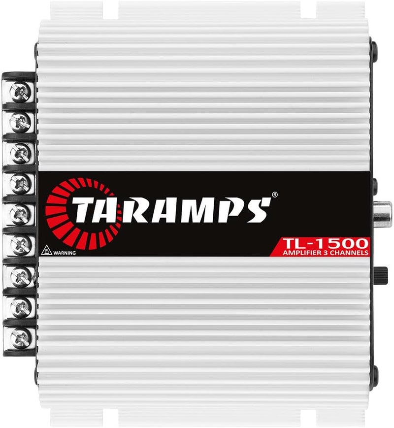Taramp's TL 1500 مضخم صوتي كامل النطاق 390 واط RMS 3 قنوات سيارة 2 قنوات ستيريو 1 قناة فرعية مضخم من الفئة D، مدخل RCA/سلك، تعزيز الجهير 13.8 VDC، أبيض - Image 1