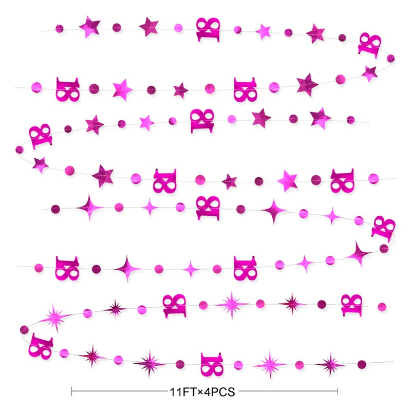 pinkblume زينة عيد الميلاد الثامن عشر باللون الوردي الساخن رقم 18 زينة نجوم متلألئة دائرية معدنية لافتة خلفية للفتيات عيد ميلاد سعيد 18 عامًا وقت البلوغ هتافات لعيد الميلاد الثامن عشر حفلة الذكرى - Image 2