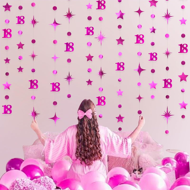 pinkblume زينة عيد الميلاد الثامن عشر باللون الوردي الساخن رقم 18 زينة نجوم متلألئة دائرية معدنية لافتة خلفية للفتيات عيد ميلاد سعيد 18 عامًا وقت البلوغ هتافات لعيد الميلاد الثامن عشر حفلة الذكرى - Image 3