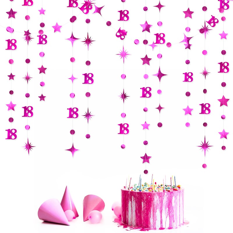 pinkblume زينة عيد الميلاد الثامن عشر باللون الوردي الساخن رقم 18 زينة نجوم متلألئة دائرية معدنية لافتة خلفية للفتيات عيد ميلاد سعيد 18 عامًا وقت البلوغ هتافات لعيد الميلاد الثامن عشر حفلة الذكرى - Image 1