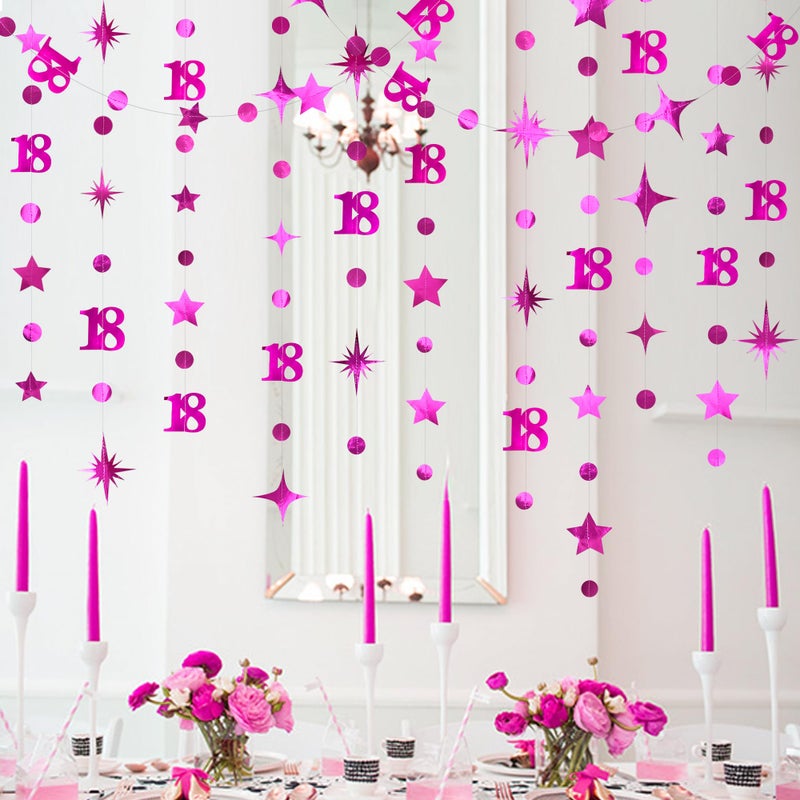 pinkblume زينة عيد الميلاد الثامن عشر باللون الوردي الساخن رقم 18 زينة نجوم متلألئة دائرية معدنية لافتة خلفية للفتيات عيد ميلاد سعيد 18 عامًا وقت البلوغ هتافات لعيد الميلاد الثامن عشر حفلة الذكرى - Image 4