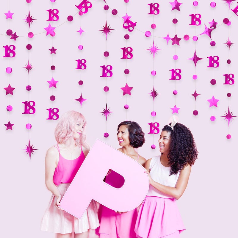 pinkblume زينة عيد الميلاد الثامن عشر باللون الوردي الساخن رقم 18 زينة نجوم متلألئة دائرية معدنية لافتة خلفية للفتيات عيد ميلاد سعيد 18 عامًا وقت البلوغ هتافات لعيد الميلاد الثامن عشر حفلة الذكرى - Image 5