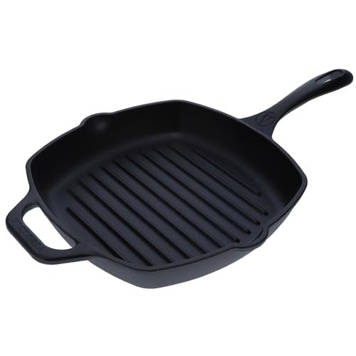 Victoria Cast Iron Grill Pan, Square Grill Pan, Cast Iron Griddle Pan, Seasoned with 100% Kosher-Certified, Non-GMO Flaxseed Oil, Black, 10 Inches - Image 1