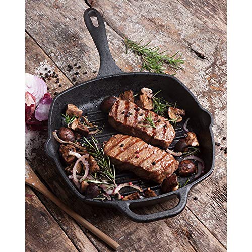 Victoria Cast Iron Grill Pan, Square Grill Pan, Cast Iron Griddle Pan, Seasoned with 100% Kosher-Certified, Non-GMO Flaxseed Oil, Black, 10 Inches - Image 2