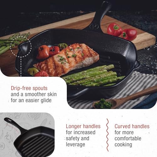 Victoria Cast Iron Grill Pan, Square Grill Pan, Cast Iron Griddle Pan, Seasoned with 100% Kosher-Certified, Non-GMO Flaxseed Oil, Black, 10 Inches - Image 5