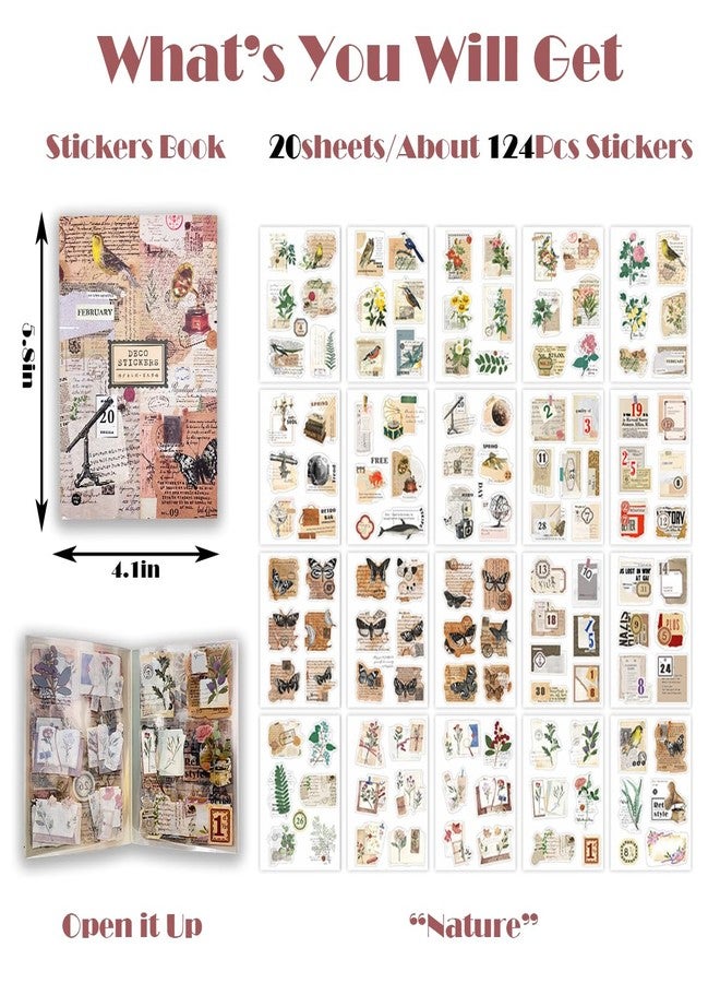 SIBLYMONA Junk Journal Stickers for Scrapbooking, 120Pcs Retro Flower Butterfly Nature Poem Stamp Letter Decorative Stickers for Scrapbook, DIY Crafts Album Phone Cases Laptops Calendars Notebook (Nature) - Image 2
