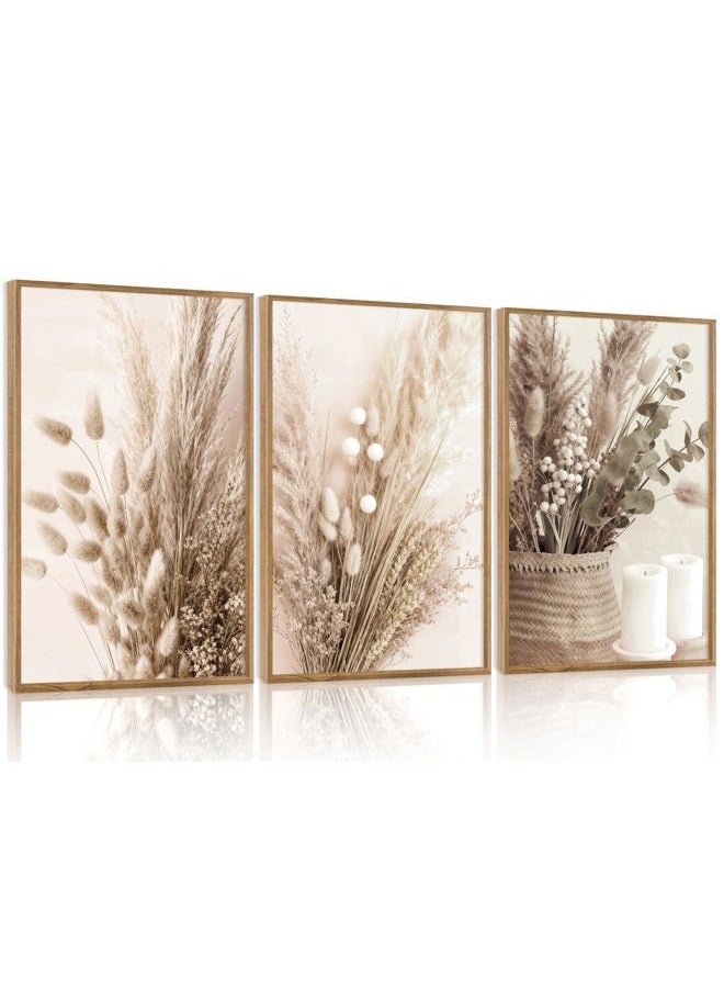 IARTTOP Framed Neutral Beige Floral Botanical Canvas Wall Art, Boho Pampas Grass Dried Flowers Reeds Wall Decor,Modern Minimalist Farmhouse Natural Plant Art Prints for Living Room Bedroom Office-16 - Image 1