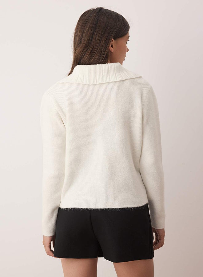 trendyol Ecru Soft Textured Ribbon Detailed Knitwear Cardigan - Image 4