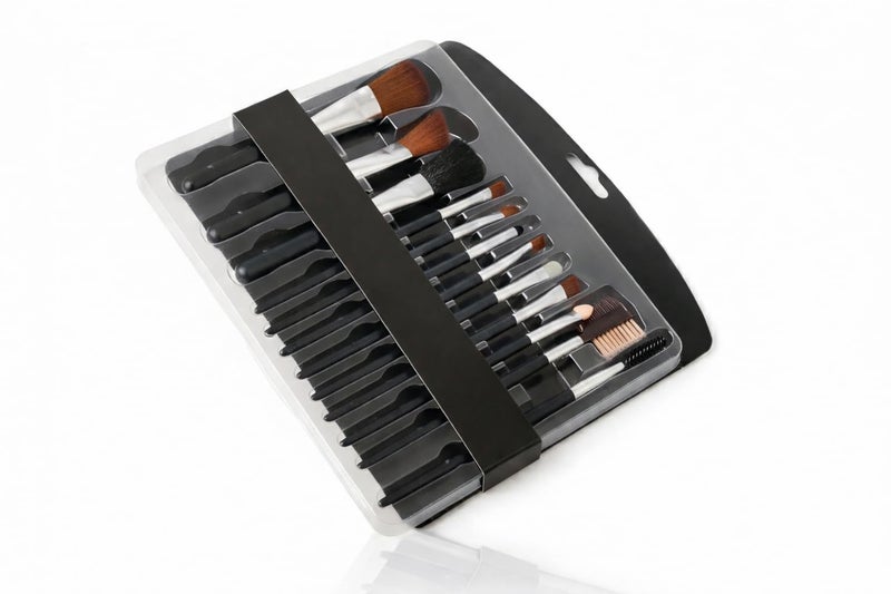 Professional Makeup Brush Set, 12 Pcs Soft Bristles, Metal Handles, Black, with Eyebrow Comb, for Foundation Powder Eyeshadow