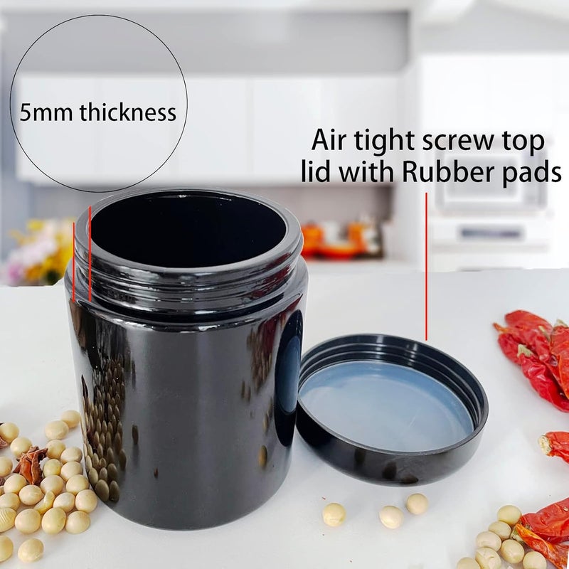 Black Glass Airtight Storage Container Jar 200ml with UV Protection for Spice Coffee - Image 3