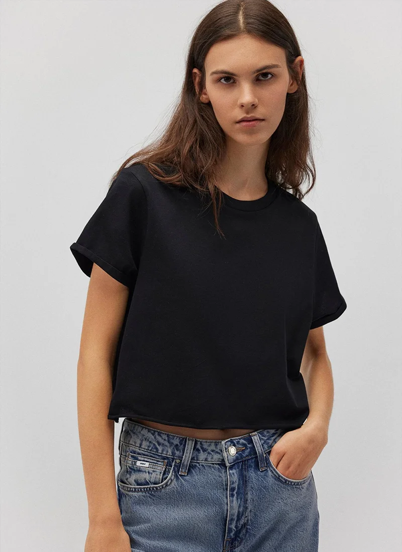 MAVI Crop Black Basic T-Shirt