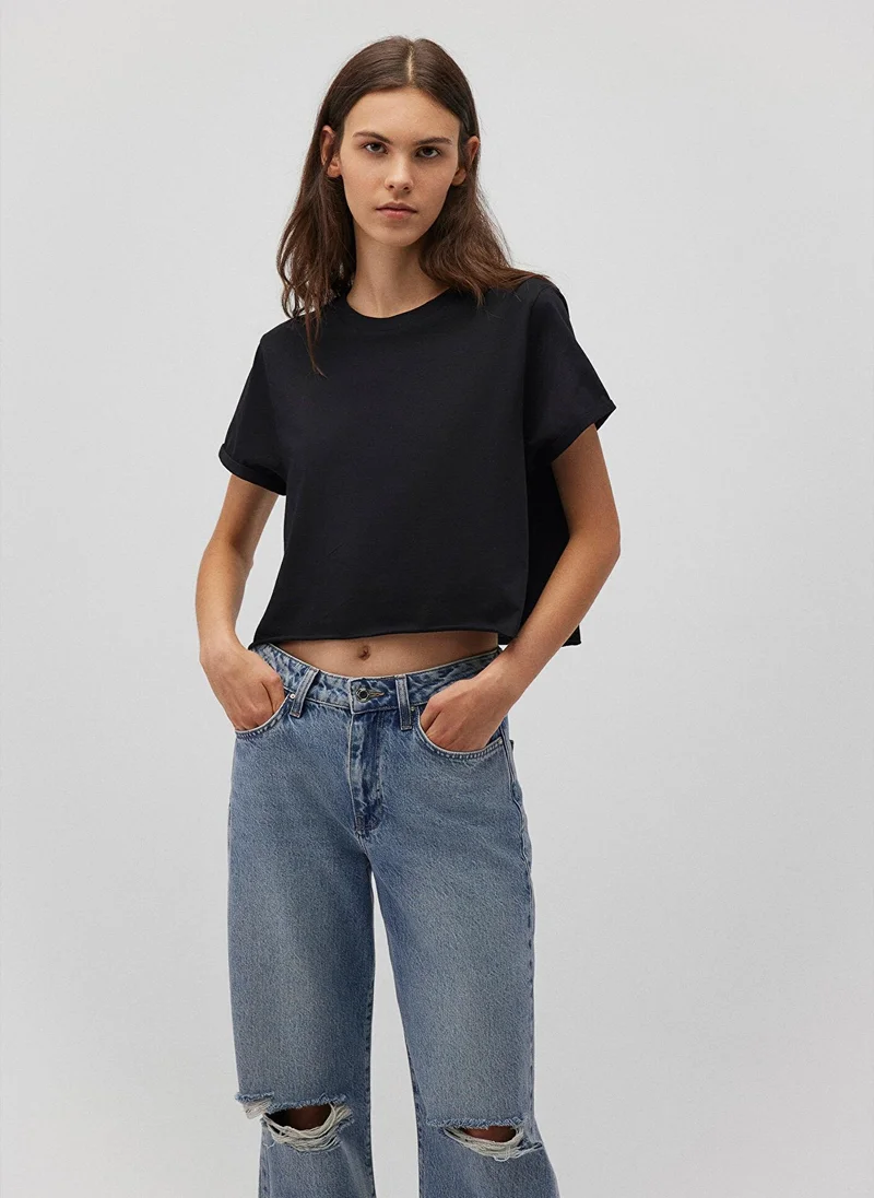 MAVI Crop Black Basic T-Shirt