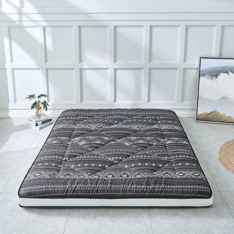 Heimorn Japanese Floor Futon Mattress  Thicken Sleeping Foldable  Portable Roll up Camping Mattress Bohemia Black Twin
