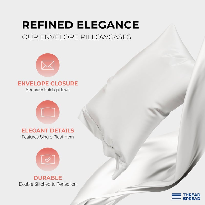 THREAD SPREAD 100% Egyptian Cotton King Size Sheets Set - Luxury 1200 Thread Count Egyptian Cotton Sheets King Size, Silky Soft, Cooling, Sateen Weave 17" Deep Pocket Bed Set - White - Image 4
