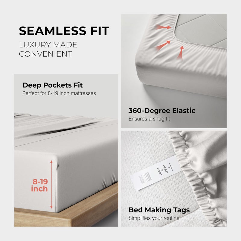 THREAD SPREAD 100% Egyptian Cotton King Size Sheets Set - Luxury 1200 Thread Count Egyptian Cotton Sheets King Size, Silky Soft, Cooling, Sateen Weave 17" Deep Pocket Bed Set - White - Image 5