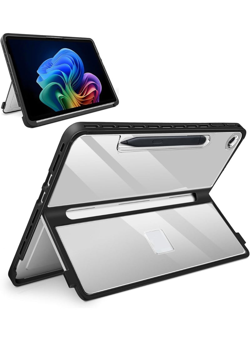 حافظة صلبة لجهاز Microsoft Surface Pro مقاس 12 بوصة - الإصدار الأول (2025) - غطاء متين ومقاوم للصدمات بتصميم كتابي، مزود بغطاء خلفي شفاف ومتوافق مع لوحة مفاتيح Type Cover. - Image 2