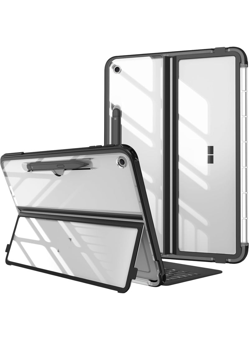 حافظة صلبة لجهاز Microsoft Surface Pro مقاس 12 بوصة - الإصدار الأول (2025) - غطاء متين ومقاوم للصدمات بتصميم كتابي، مزود بغطاء خلفي شفاف ومتوافق مع لوحة مفاتيح Type Cover. - Image 1