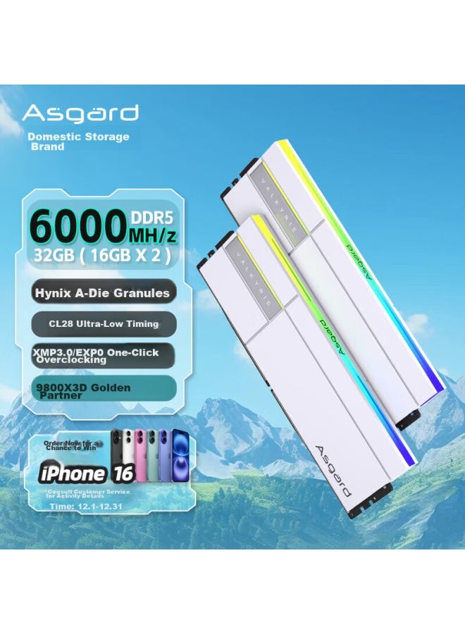 Asgard 32gb Kit Ddr5 6000 Desktop Memory Module, Rgb Light Bar - Valkyrie Ii Polar White - Image 1