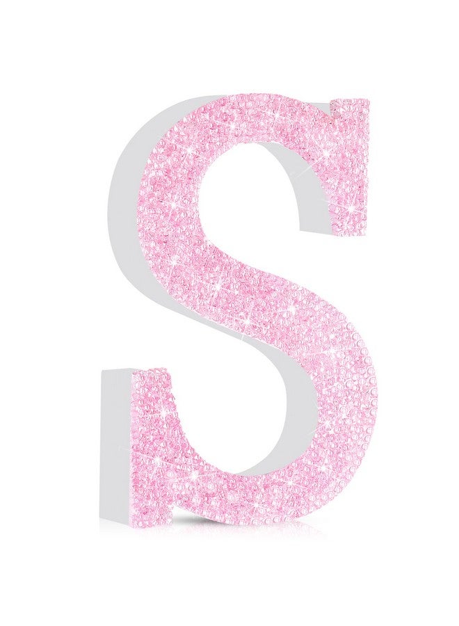 Qunclay 5.7 Inch Pink Crystal Diamond Letters - Crushed Diamond Decorations with Screws and Hooks - Rhinestone Gift for Wedding Birthday Valentine Wall Desk Bathroom Decor(Letter S) - Image 1