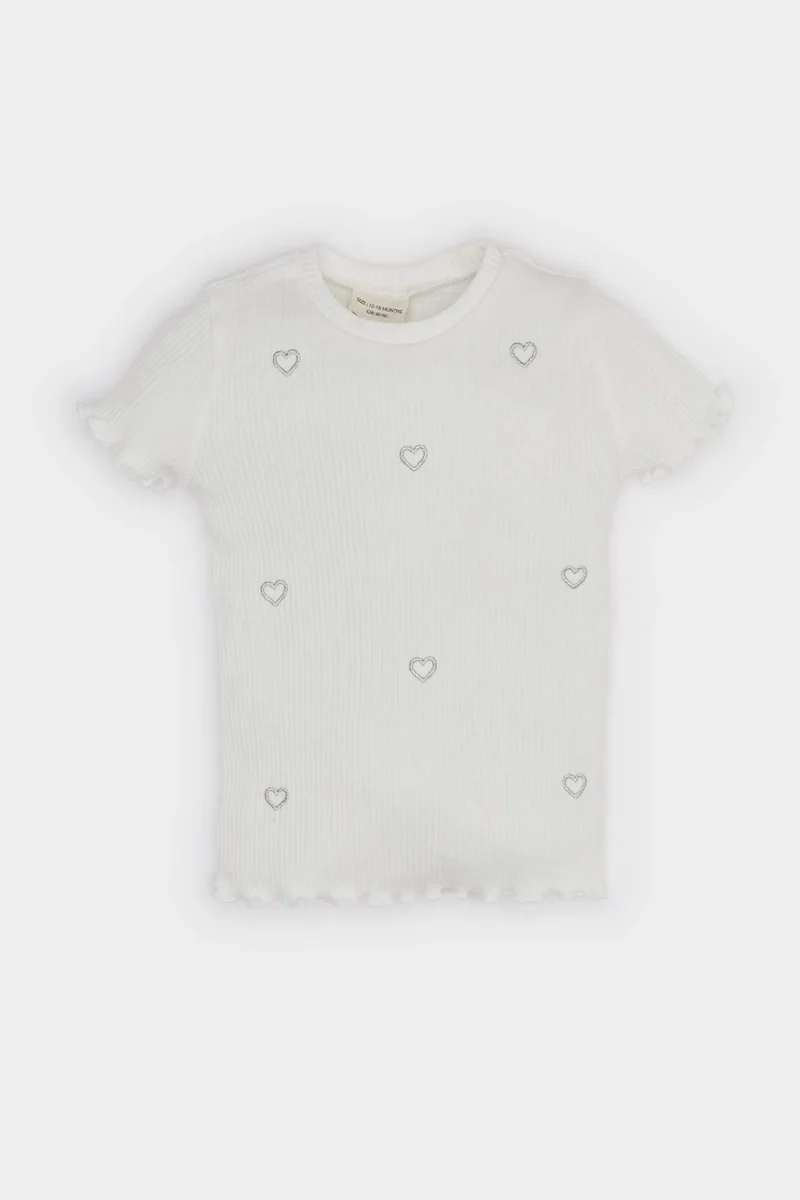 Defacto Baby Girl Crew Neck Heart Patterned T-Shirt