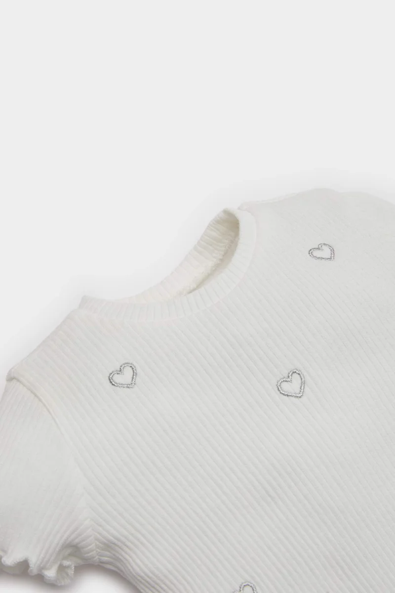 Defacto Baby Girl Crew Neck Heart Patterned T-Shirt