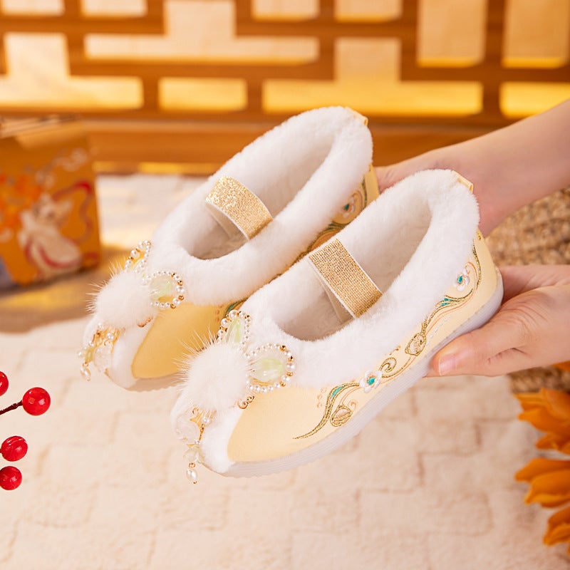 Presale New 2024 Winter Baby Cloth Shoes Antique New Year Fleece-Lined Cotton Shoes Children'S Embroidered Shoes Hanfu Shoes Girls - Image 4