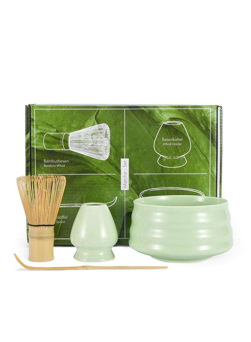 Captaintech Matcha Set - Matcha Whisk (Chasen), Traditional Scoop (Chashaku), Whisk Holder, Matcha Bowl - The Perfect Bamboo Matcha Kit to Prepare a Traditional Cup of Japanese Matcha Tea (Green) - Image 1