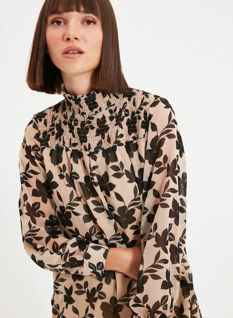 trendyol High Neck Printed Dress