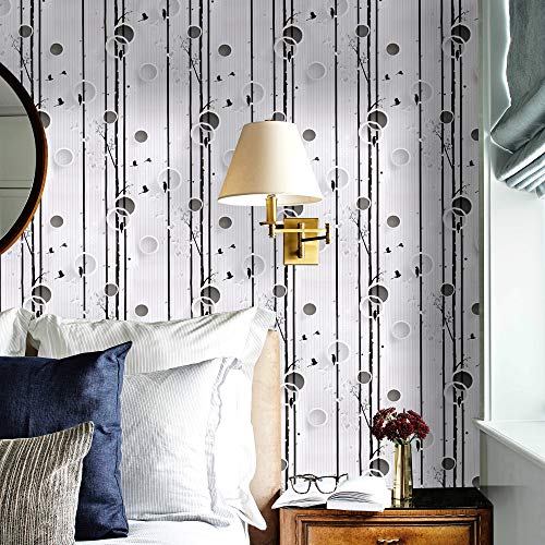 Wolpin Wall Stickers DIY Wallpaper (45 x 500 cm) 3D Stark Trees and Birds Decals Self Adhesive Waterproof Living Room Wall Decor Nature, Grey - Image 4