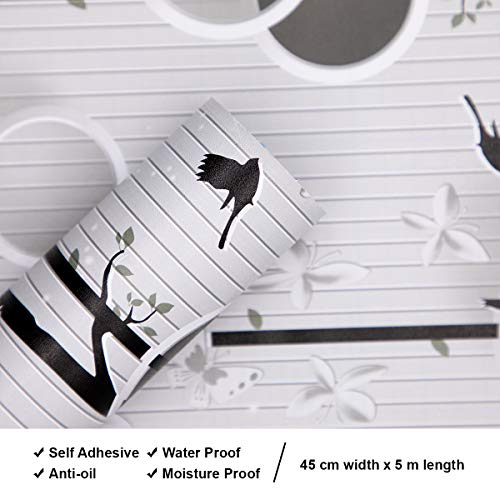 Wolpin Wall Stickers DIY Wallpaper (45 x 500 cm) 3D Stark Trees and Birds Decals Self Adhesive Waterproof Living Room Wall Decor Nature, Grey - Image 3