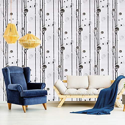 Wolpin Wall Stickers DIY Wallpaper (45 x 500 cm) 3D Stark Trees and Birds Decals Self Adhesive Waterproof Living Room Wall Decor Nature, Grey - Image 2