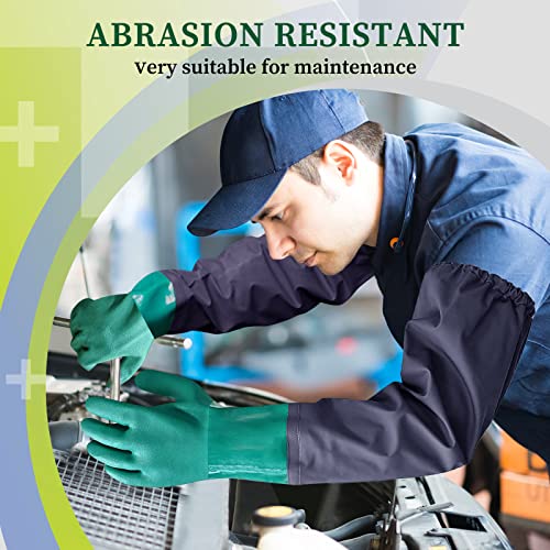 Coopache Full Arm Rubber Gloves, 25" Long Sleeve Waterproof Pond Gloves, Chemical Resistant Gloves Reusable for Men and Women Green & Blue, Large - Image 5